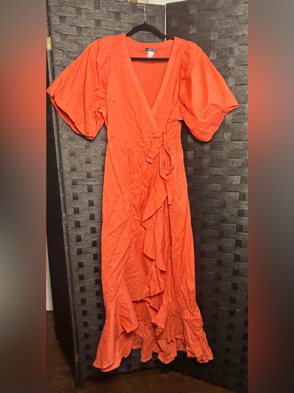 VENUE Women's Wrap Ruffle Dress – Orange SIZE 12 NWOT - Picture 2 of 13